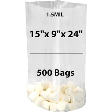 LDPE Clear Gusseted Poly Bags 1.5 mil 15" X 9" X 24" 500 Bags